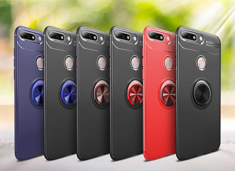 Huawei Y7 2018 Kılıf Zore Ravel Silikon Kapak Siyah-Mavi