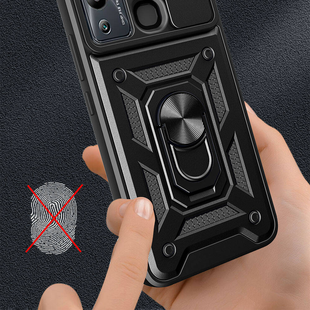 İnfinix Hot 12i Kılıf Magnetik Standlı Kamera Korumalı Zore Sürgülü Vega Kapak Mavi