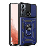 İnfinix Hot 12i Kılıf Magnetik Standlı Kamera Korumalı Zore Sürgülü Vega Kapak Mavi