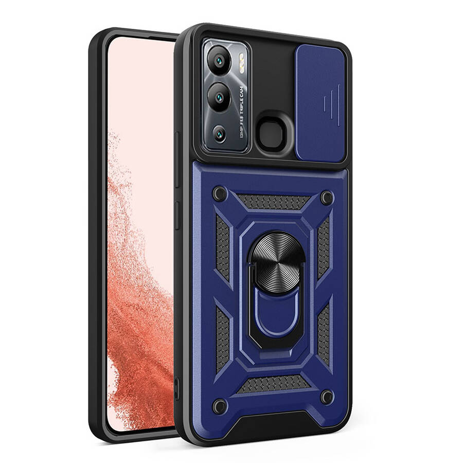 İnfinix Hot 12i Kılıf Magnetik Standlı Kamera Korumalı Zore Sürgülü Vega Kapak Mavi