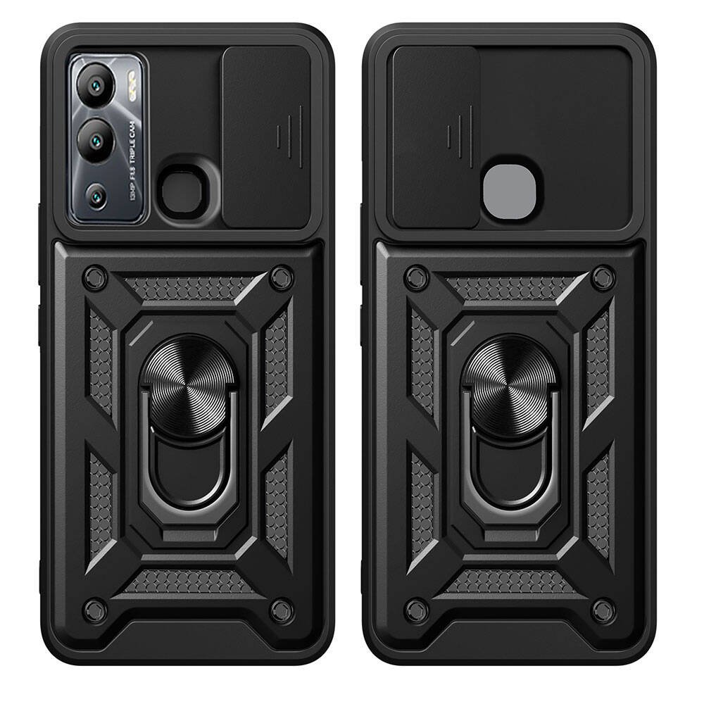 İnfinix Hot 20i Kılıf Magnetik Standlı Kamera Korumalı Zore Sürgülü Vega Kapak Siyah