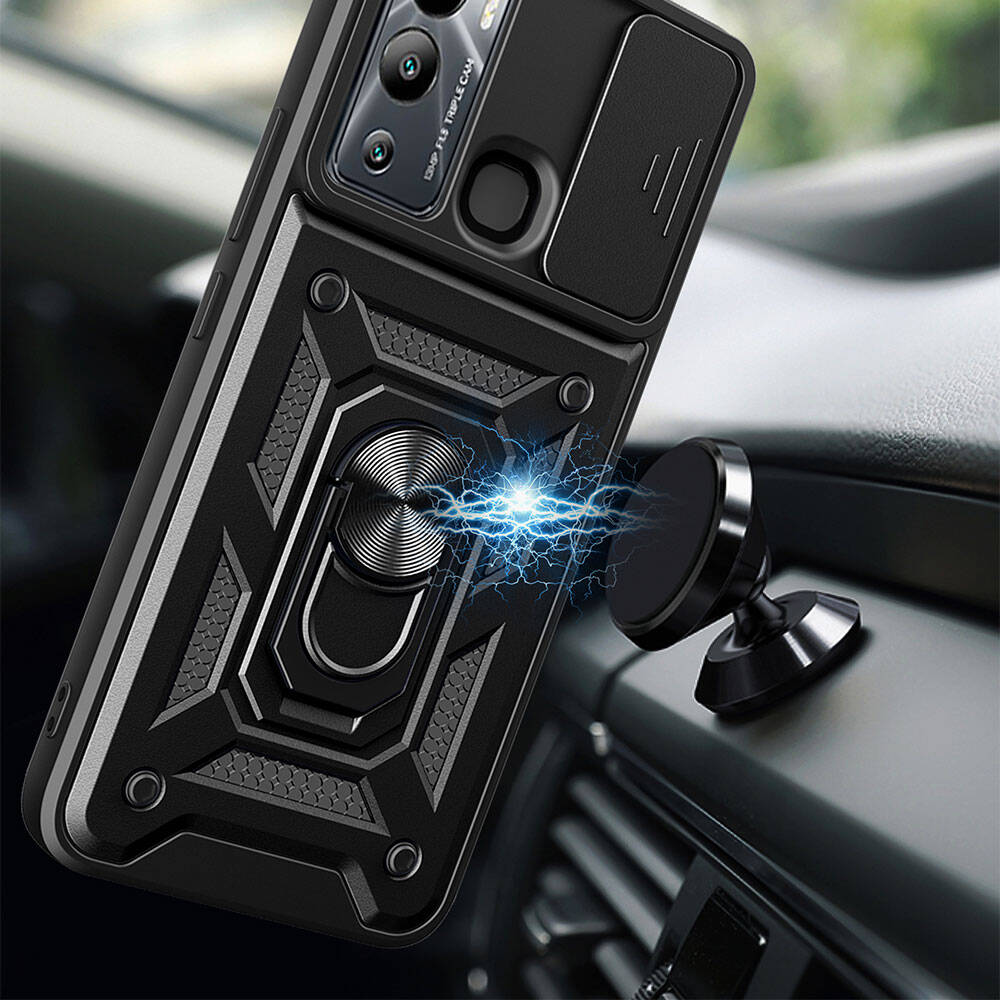 İnfinix Hot 20i Kılıf Magnetik Standlı Kamera Korumalı Zore Sürgülü Vega Kapak Mavi