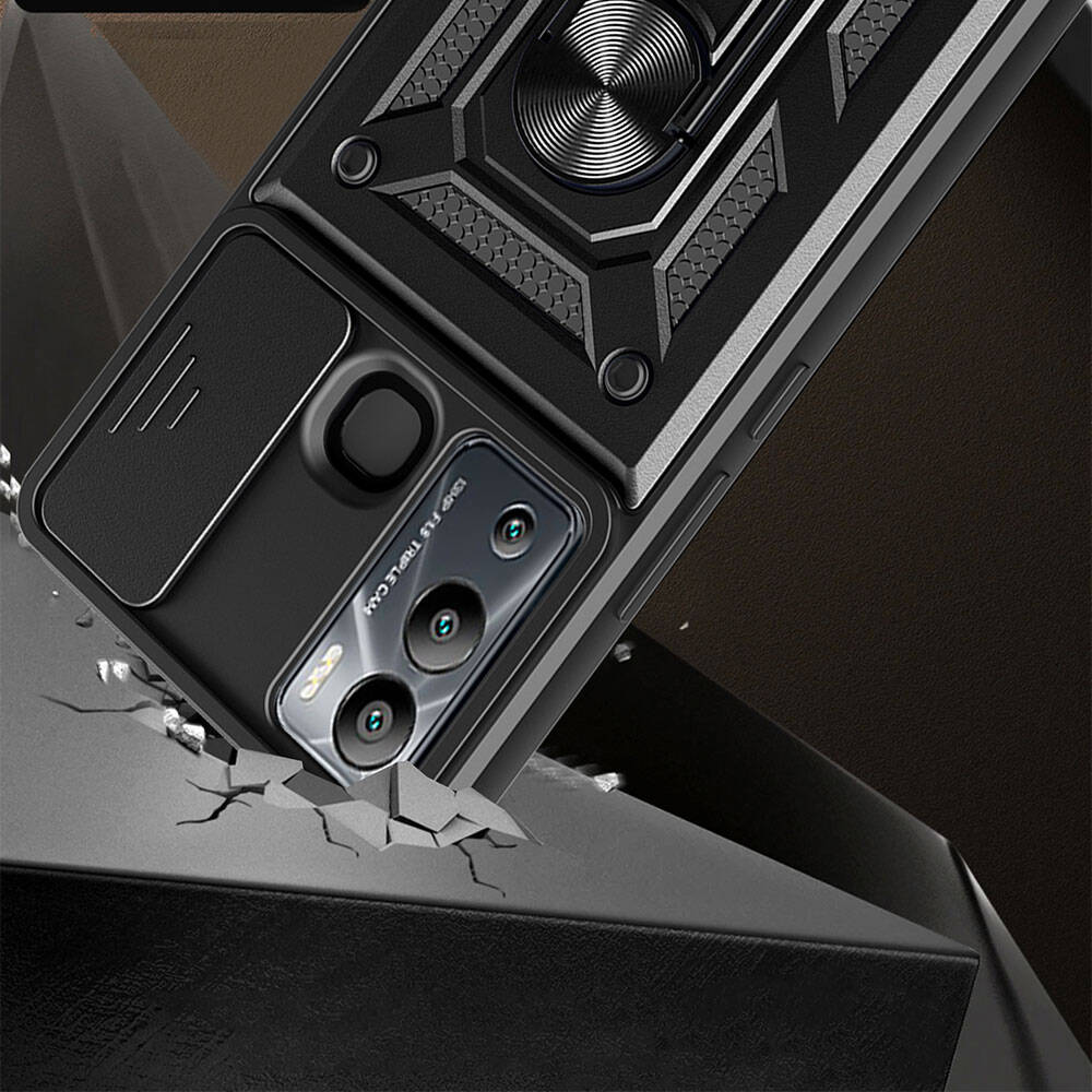İnfinix Hot 20i Kılıf Magnetik Standlı Kamera Korumalı Zore Sürgülü Vega Kapak Mavi