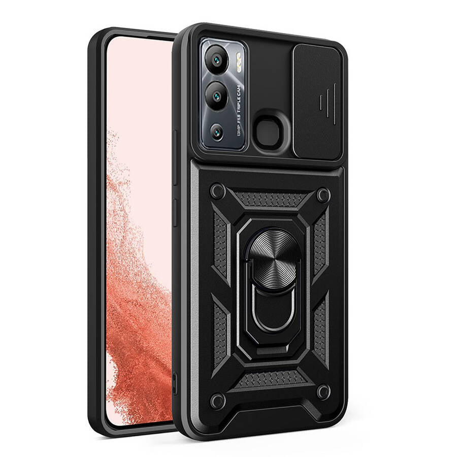 İnfinix Hot 20i Kılıf Magnetik Standlı Kamera Korumalı Zore Sürgülü Vega Kapak Siyah