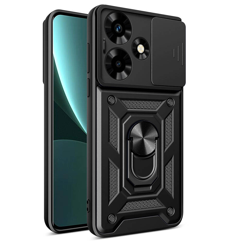 İnfinix Hot 30 Kılıf Magnetik Standlı Kamera Korumalı Zore Sürgülü Vega Kapak Mavi