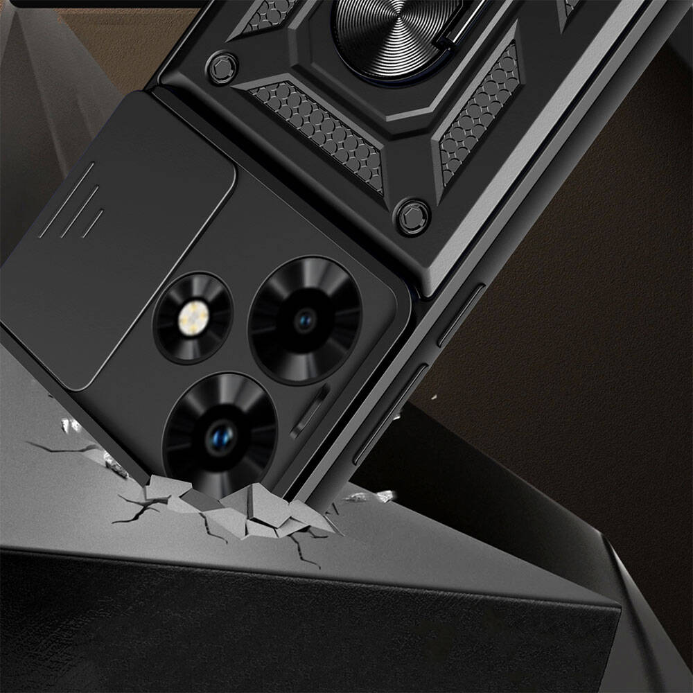 İnfinix Hot 30 Kılıf Magnetik Standlı Kamera Korumalı Zore Sürgülü Vega Kapak Mavi