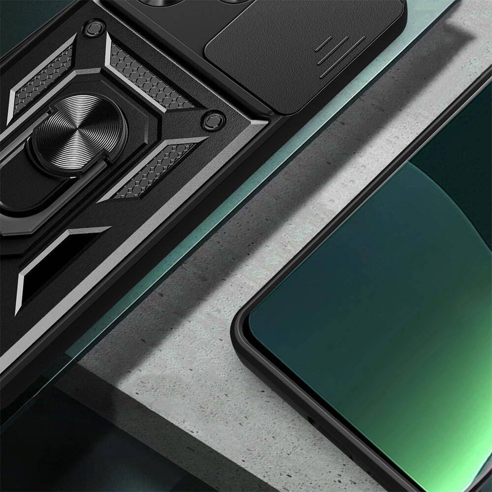 İnfinix Hot 30 Kılıf Magnetik Standlı Kamera Korumalı Zore Sürgülü Vega Kapak Siyah
