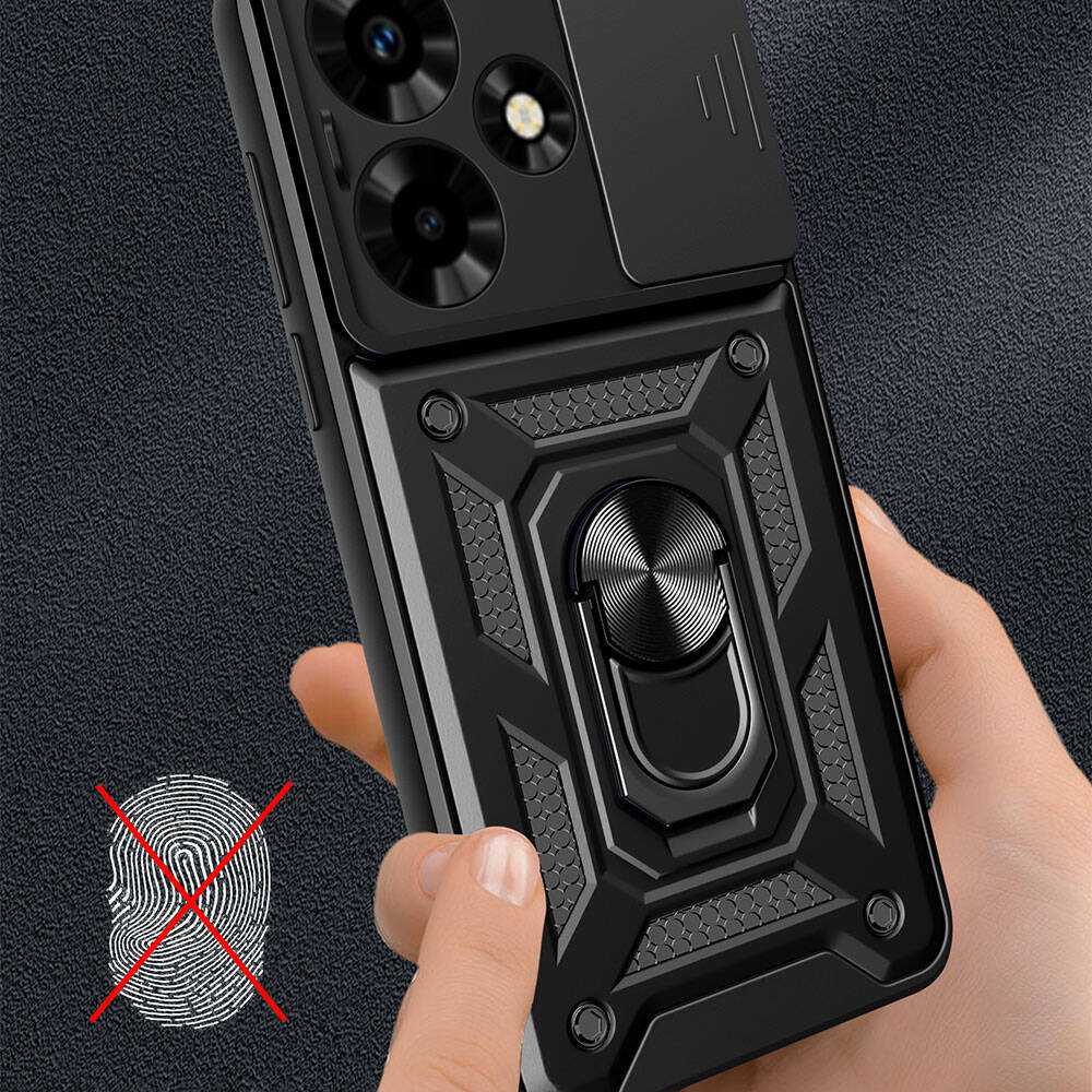 İnfinix Hot 30 Kılıf Magnetik Standlı Kamera Korumalı Zore Sürgülü Vega Kapak Mavi