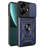 İnfinix Hot 30 Kılıf Magnetik Standlı Kamera Korumalı Zore Sürgülü Vega Kapak Mavi