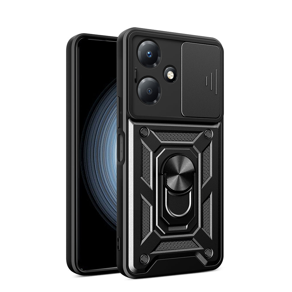 İnfinix Hot 30 Play Kılıf Magnetik Standlı Kamera Korumalı Zore Sürgülü Vega Kapak Siyah