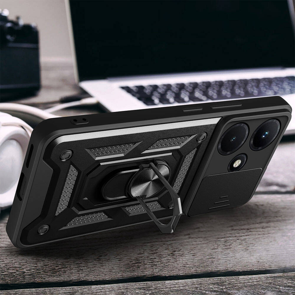 İnfinix Hot 30i Kılıf Magnetik Standlı Kamera Korumalı Zore Sürgülü Vega Kapak Mavi