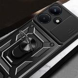 İnfinix Hot 30i Kılıf Magnetik Standlı Kamera Korumalı Zore Sürgülü Vega Kapak Siyah