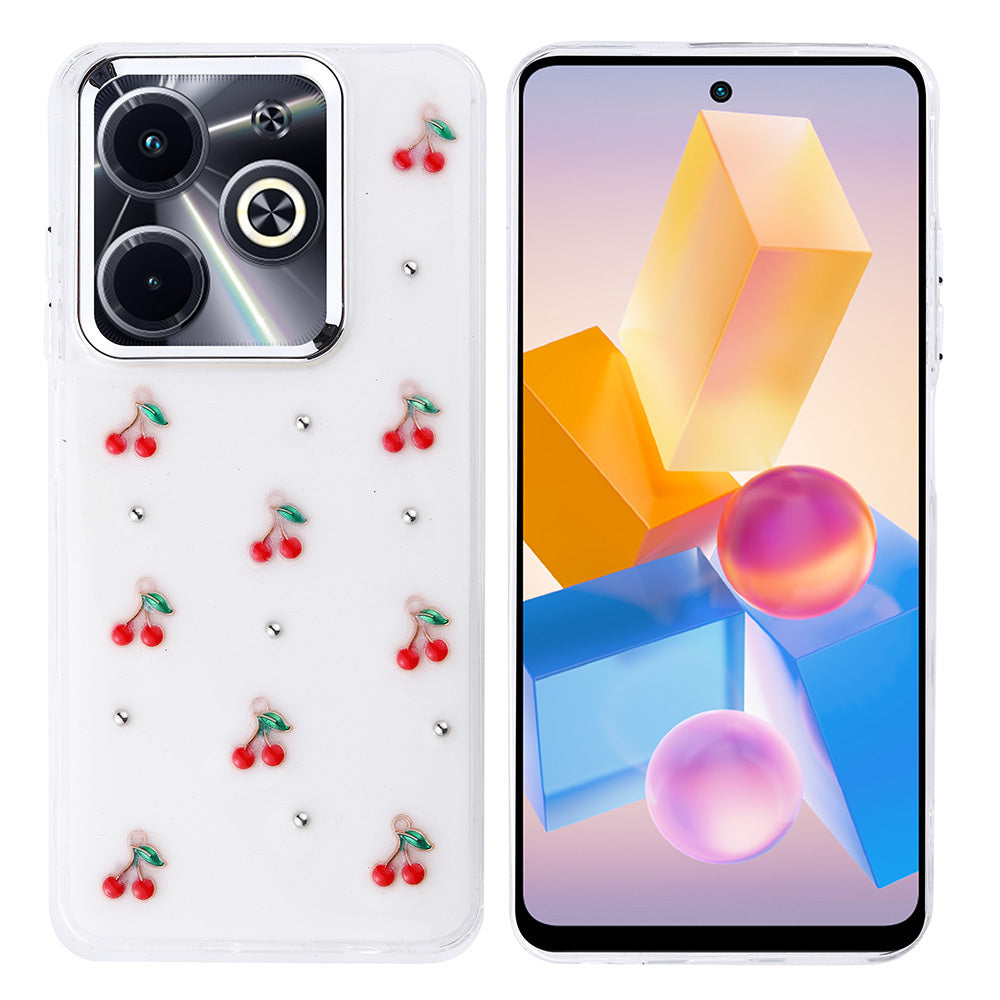 İnfinix Hot 40i Kılıf Airbag Tasarımlı Simli Şeffaf Zore Kutup Kapak Kiraz