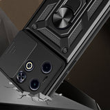 İnfinix Hot 40i Kılıf Magnetik Standlı Kamera Korumalı Zore Sürgülü Vega Kapak Mavi