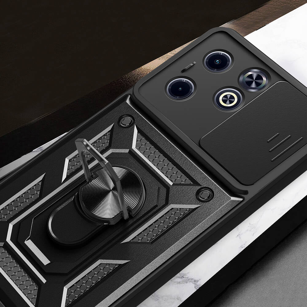 İnfinix Hot 40i Kılıf Magnetik Standlı Kamera Korumalı Zore Sürgülü Vega Kapak Mavi