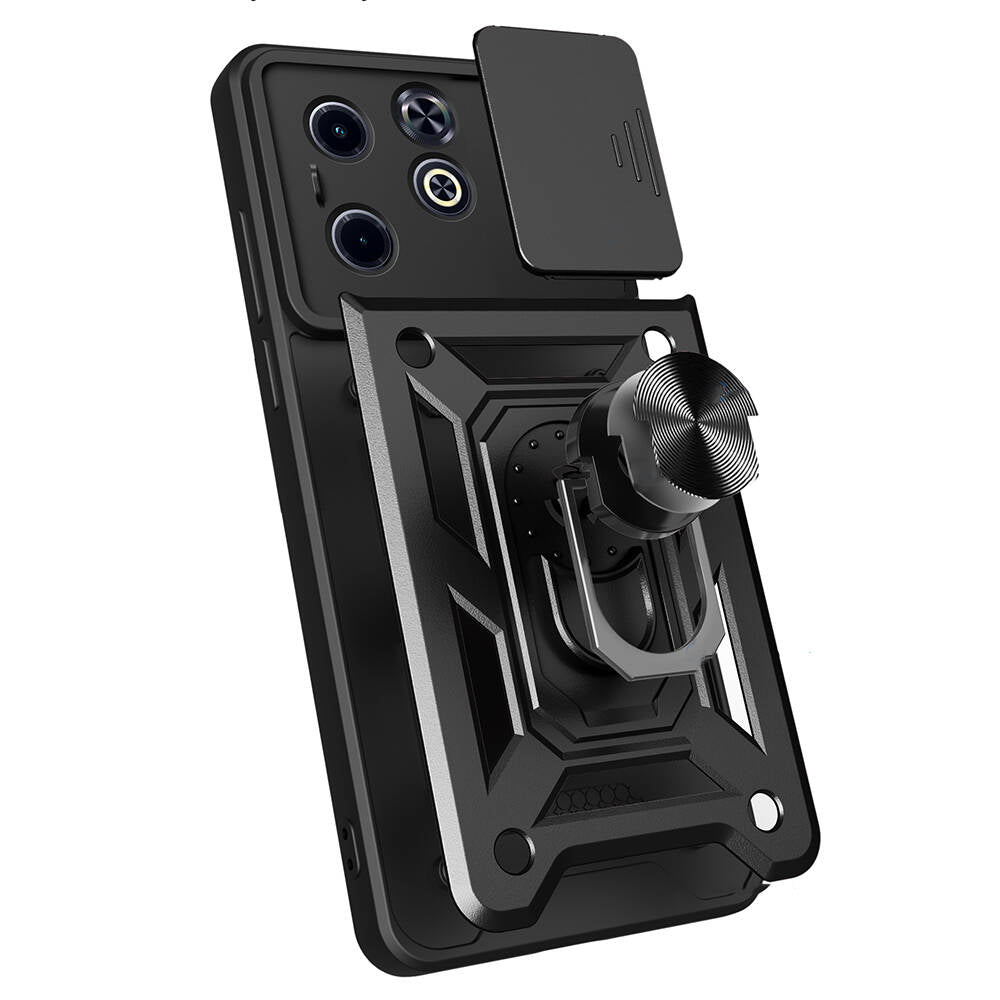 İnfinix Hot 40i Kılıf Magnetik Standlı Kamera Korumalı Zore Sürgülü Vega Kapak Mavi