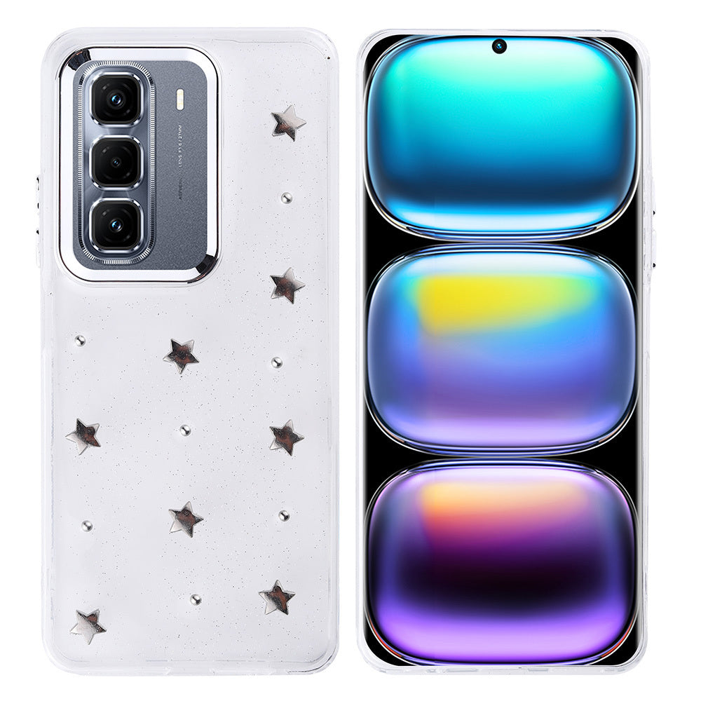 İnfinix Hot 50 Pro Plus 4G Kılıf Airbag Tasarımlı Simli Şeffaf Zore Kutup Kapak Yıldız