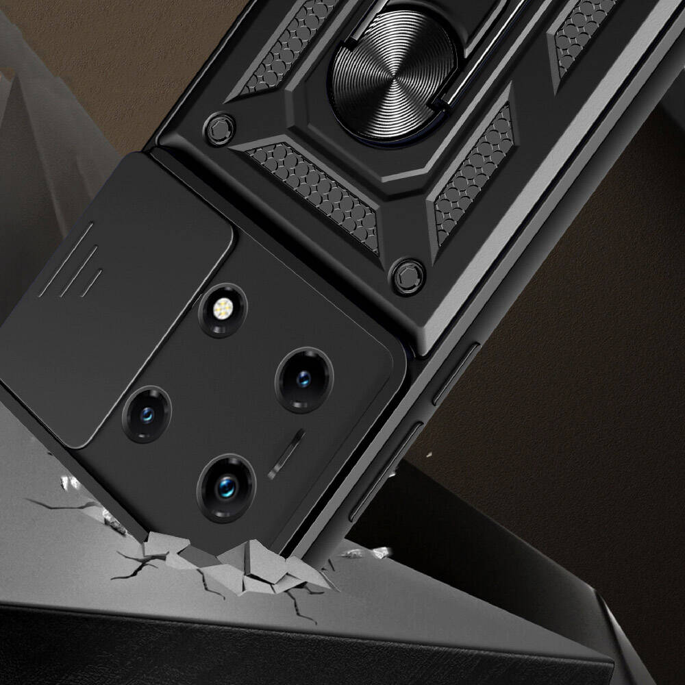 İnfinix Note 30 Pro Kılıf Magnetik Standlı Kamera Korumalı Zore Sürgülü Vega Kapak Mavi