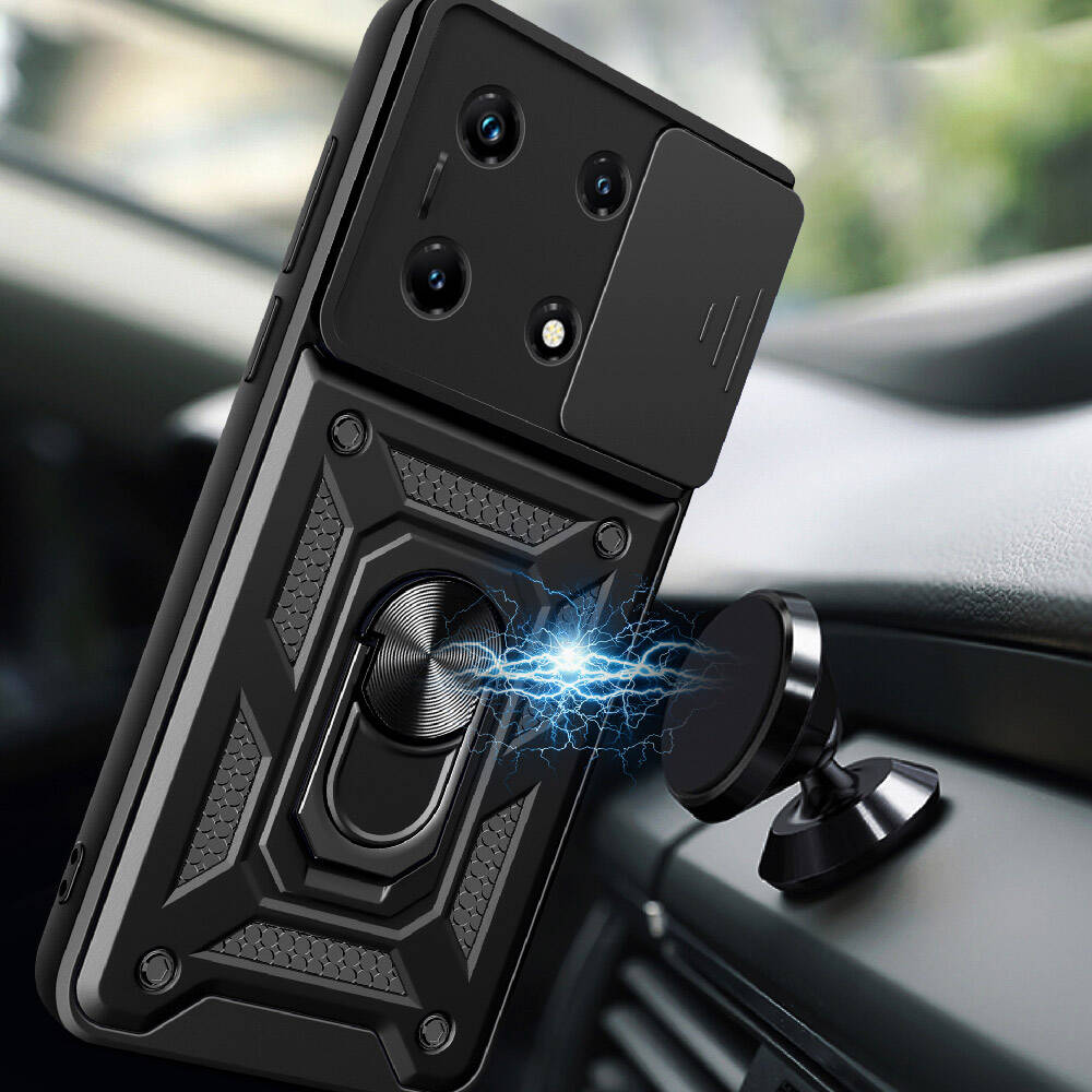 İnfinix Note 30 Pro Kılıf Magnetik Standlı Kamera Korumalı Zore Sürgülü Vega Kapak Siyah