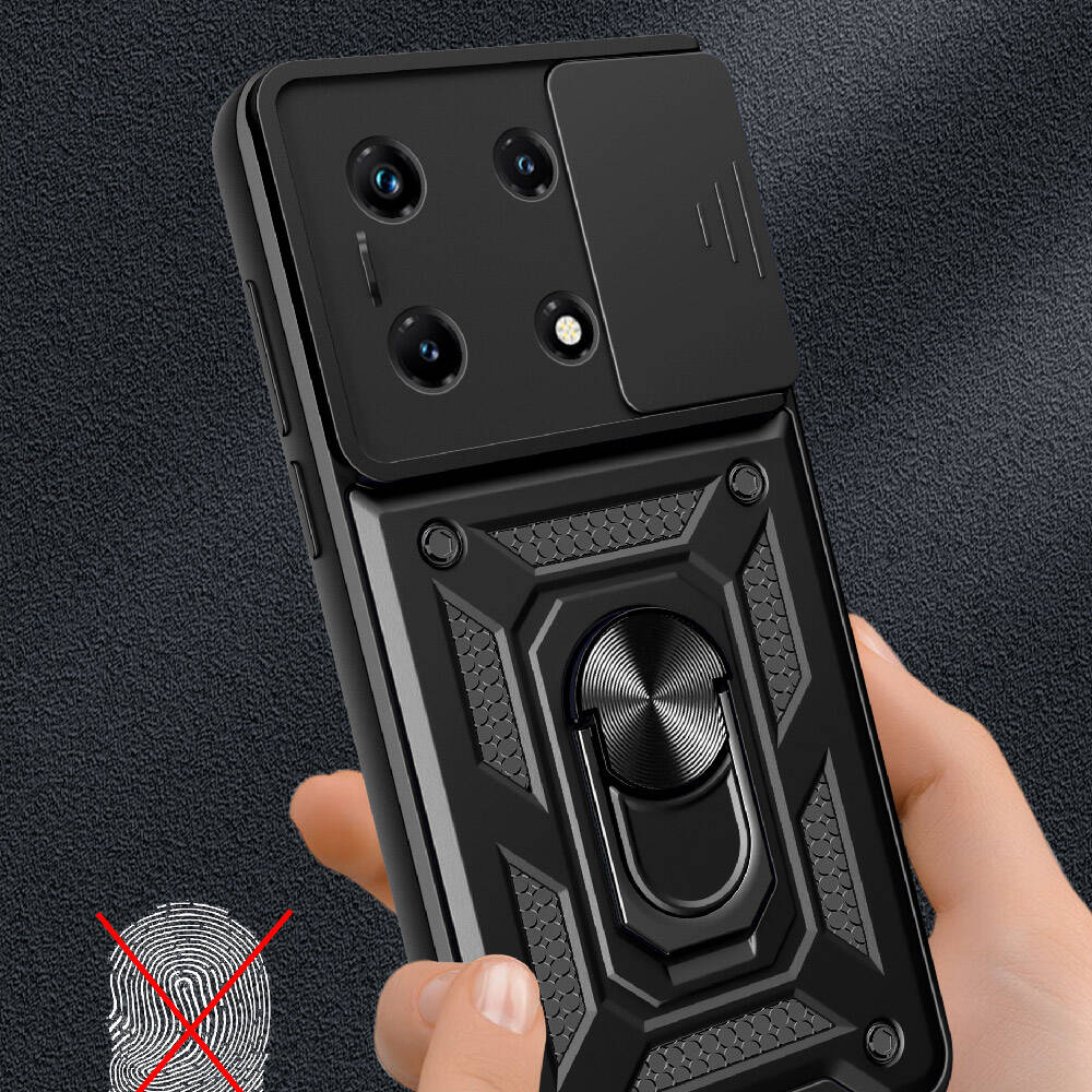 İnfinix Note 30 Pro Kılıf Magnetik Standlı Kamera Korumalı Zore Sürgülü Vega Kapak Siyah