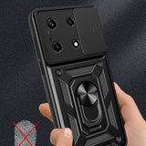 İnfinix Note 30 Pro Kılıf Magnetik Standlı Kamera Korumalı Zore Sürgülü Vega Kapak Mavi