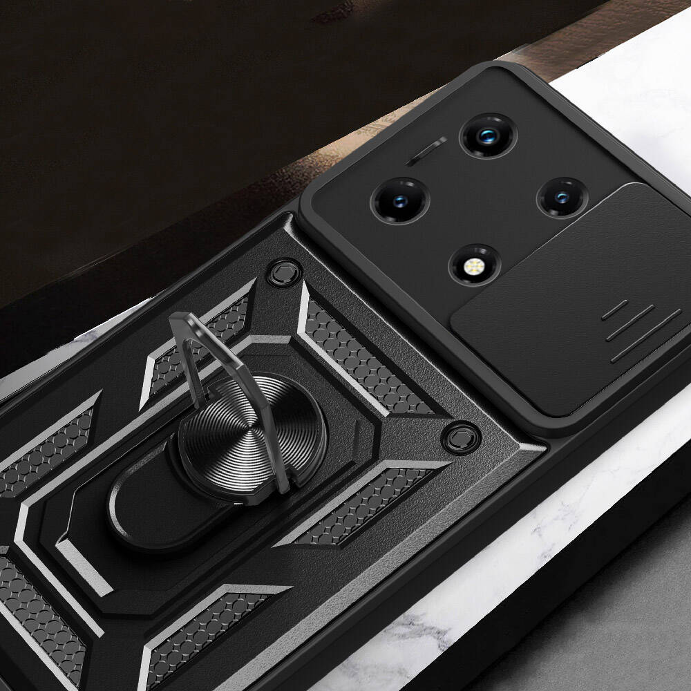 İnfinix Note 30 Pro Kılıf Magnetik Standlı Kamera Korumalı Zore Sürgülü Vega Kapak Mavi