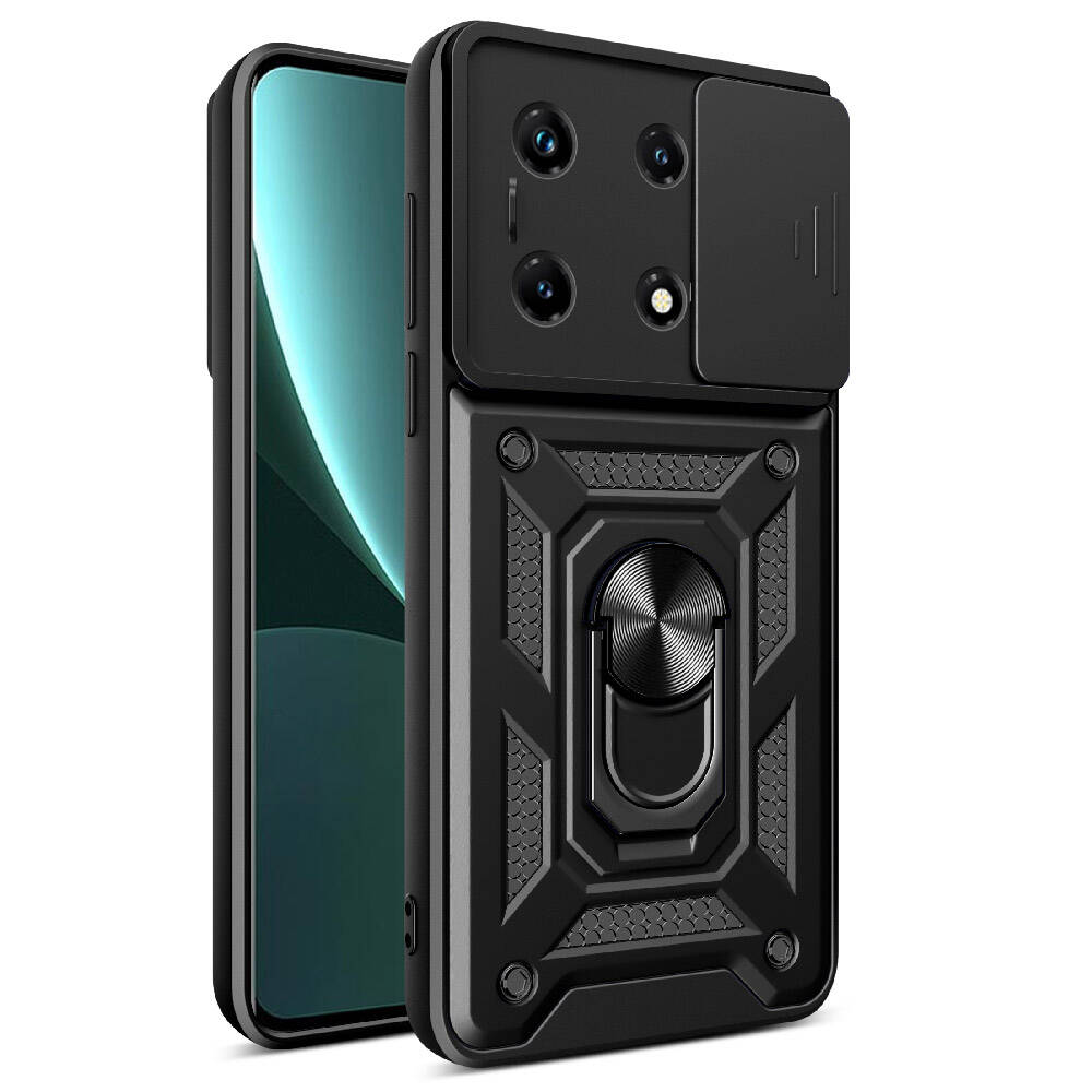 İnfinix Note 30 Pro Kılıf Magnetik Standlı Kamera Korumalı Zore Sürgülü Vega Kapak Siyah