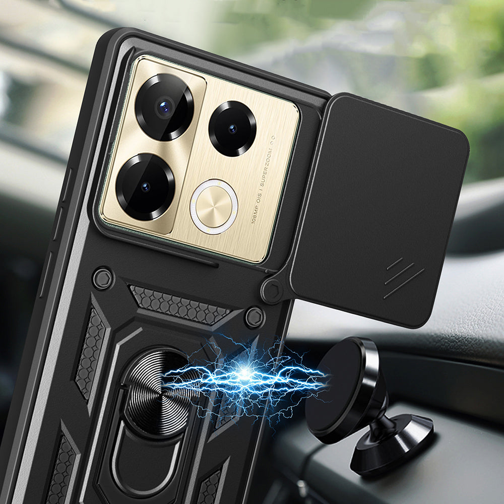 İnfinix Note 40 Pro Kılıf Magnetik Standlı Kamera Korumalı Zore Sürgülü Vega Kapak Siyah
