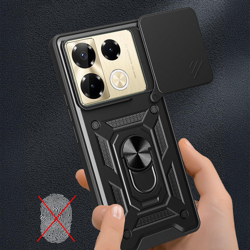 İnfinix Note 40 Pro Kılıf Magnetik Standlı Kamera Korumalı Zore Sürgülü Vega Kapak Siyah