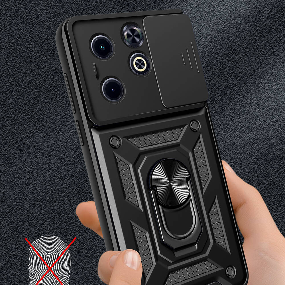 İnfinix Smart 8 Kılıf Magnetik Standlı Kamera Korumalı Zore Sürgülü Vega Kapak Mavi