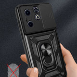 İnfinix Smart 8 Kılıf Magnetik Standlı Kamera Korumalı Zore Sürgülü Vega Kapak Siyah