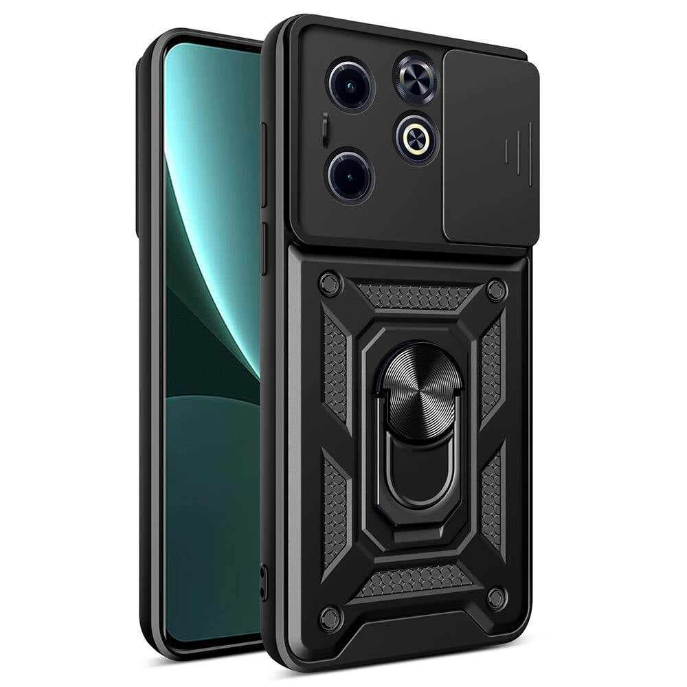 İnfinix Smart 8 Kılıf Magnetik Standlı Kamera Korumalı Zore Sürgülü Vega Kapak Mavi