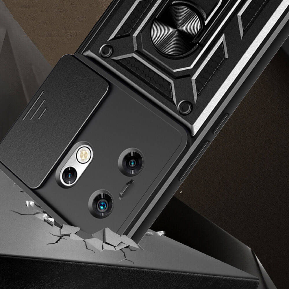 İnfinix Zero 30 4G Kılıf Magnetik Standlı Kamera Korumalı Zore Sürgülü Vega Kapak Siyah