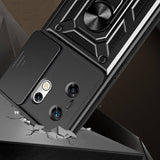 İnfinix Zero 30 4G Kılıf Magnetik Standlı Kamera Korumalı Zore Sürgülü Vega Kapak Mavi
