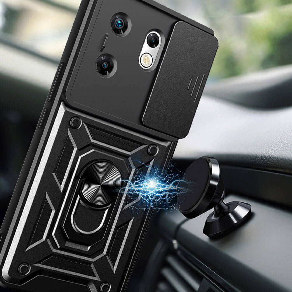 İnfinix Zero 30 4G Kılıf Magnetik Standlı Kamera Korumalı Zore Sürgülü Vega Kapak Mavi