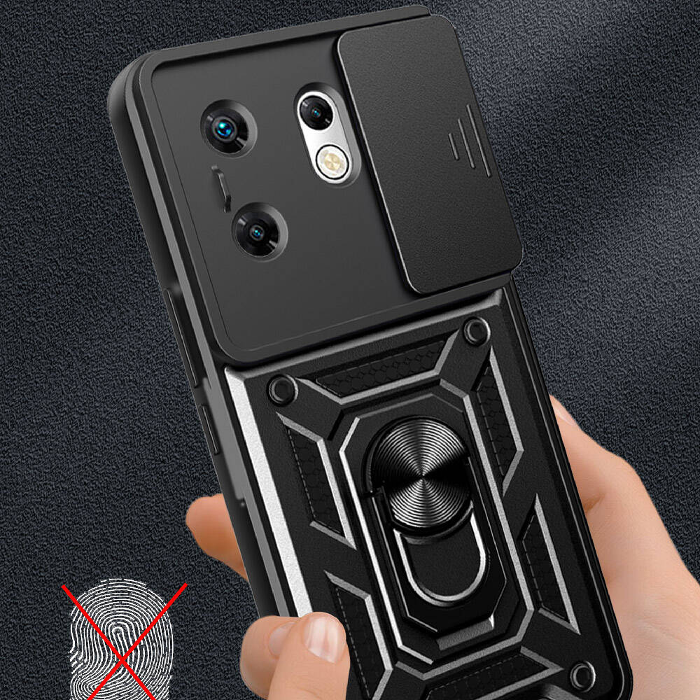 İnfinix Zero 30 4G Kılıf Magnetik Standlı Kamera Korumalı Zore Sürgülü Vega Kapak Siyah