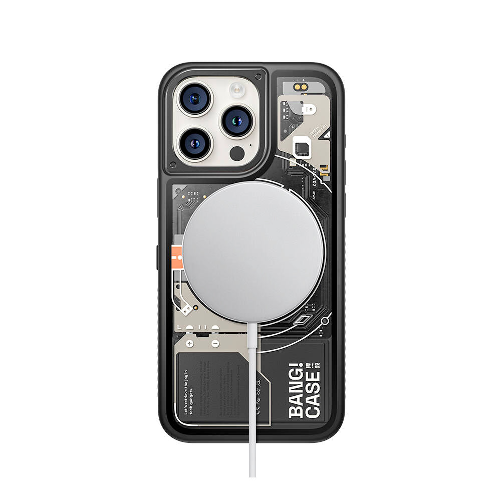 iPhone 14 Pro Max Kılıf Özelleştirilebilir 3 Fonksiyonlu Bluetooth Bağlantılı Bitmo Lab Bangcase Akıllı M-safe Kapak Siyah