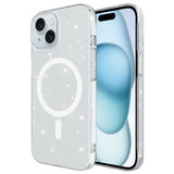 iPhone 15 Plus Kılıf Zore M-safe Şarj Özellikli Simli Şeffaf Arka Yüzey Erdos Silikon Kapak Renksiz