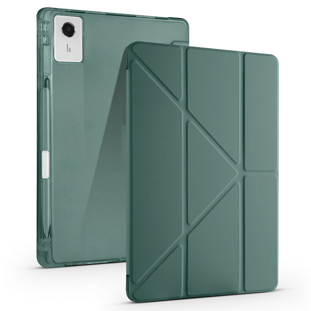 Lenovo Idea Tab Plus 12.1 Kılıf Zore Tri Folding Kalem Bölmeli Standlı Kılıf Koyu Yeşil