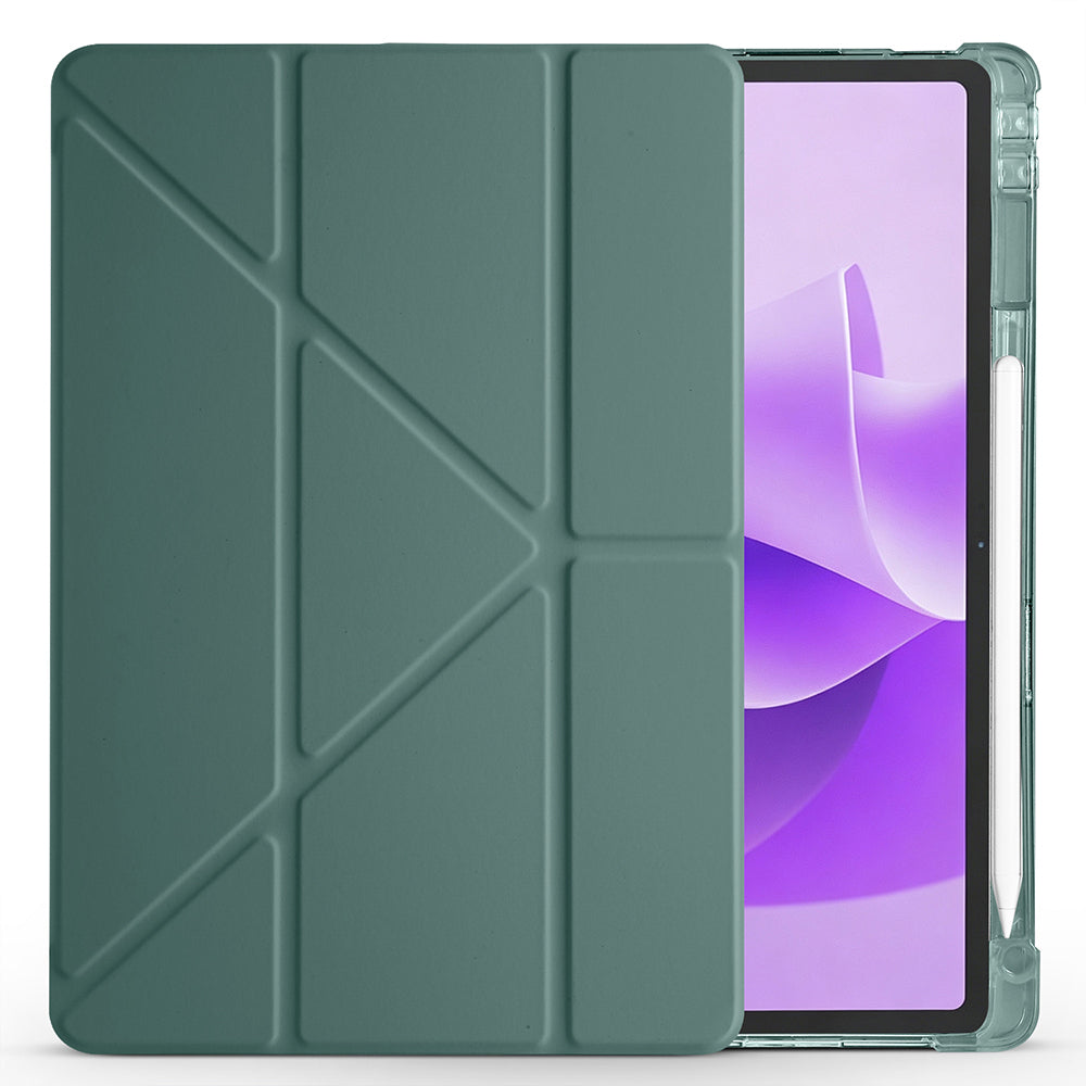 Lenovo Idea Tab Plus 12.1 Kılıf Zore Tri Folding Kalem Bölmeli Standlı Kılıf Koyu Yeşil