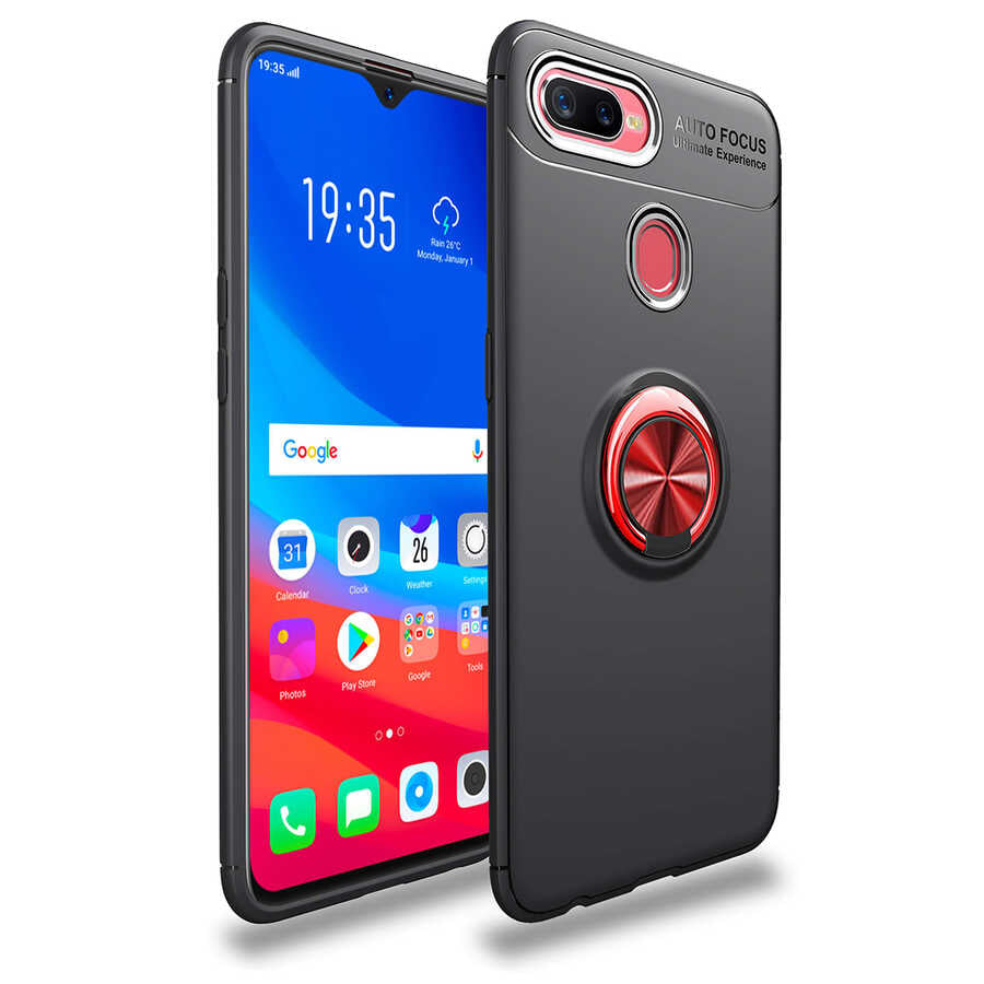 Oppo A12 Kılıf Zore Ravel Silikon Kapak Siyah-Kırmızı