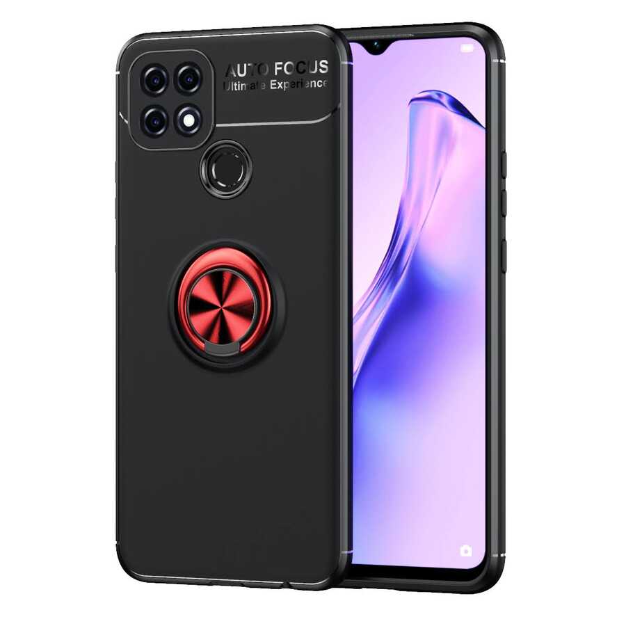 Oppo A15 Kılıf Zore Ravel Silikon Kapak Siyah-Kırmızı