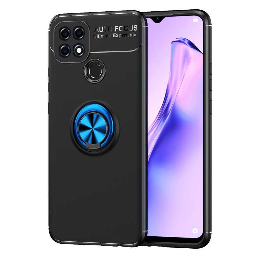 Oppo A15S Kılıf Zore Ravel Silikon Kapak Siyah-Mavi