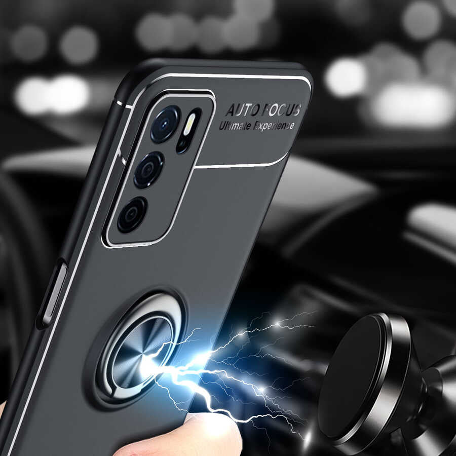 Oppo A16 Kılıf Zore Ravel Silikon Kapak Siyah-Mavi
