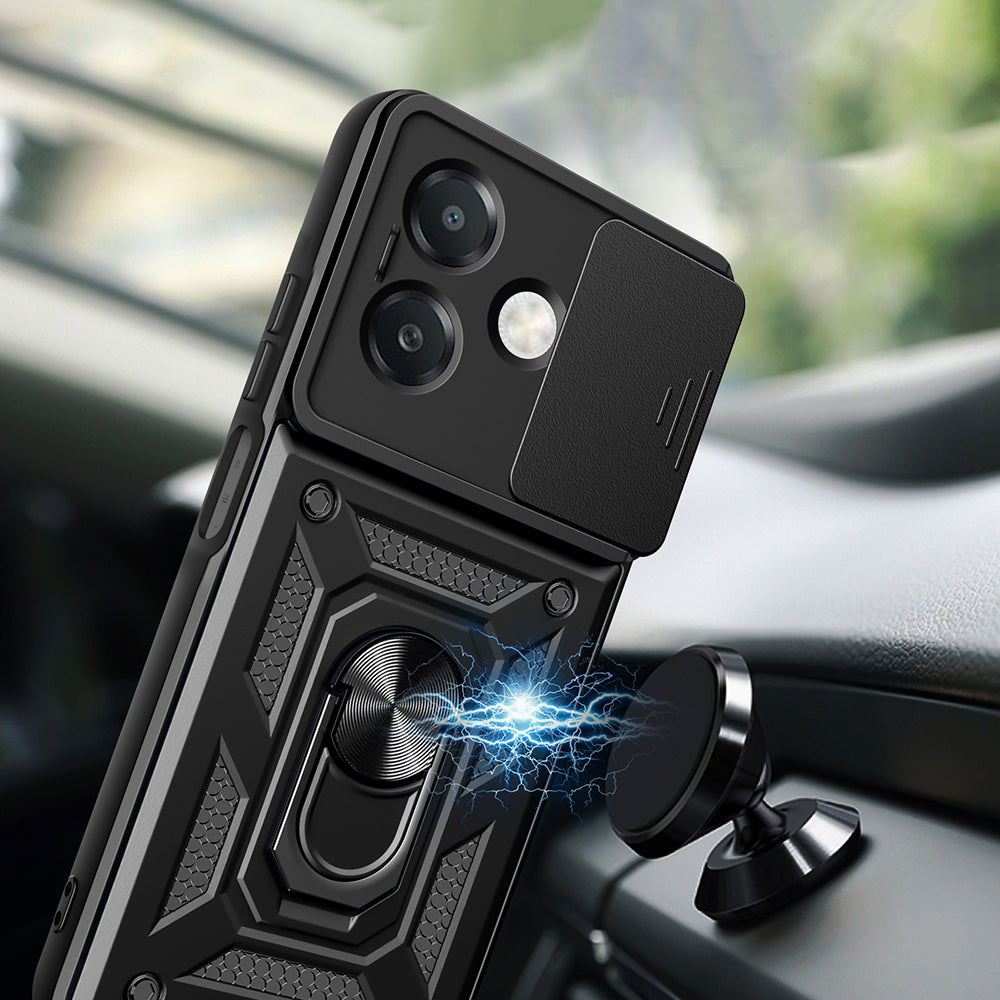 Oppo A3 Kılıf Magnetik Standlı Kamera Korumalı Zore Sürgülü Vega Kapak Mavi