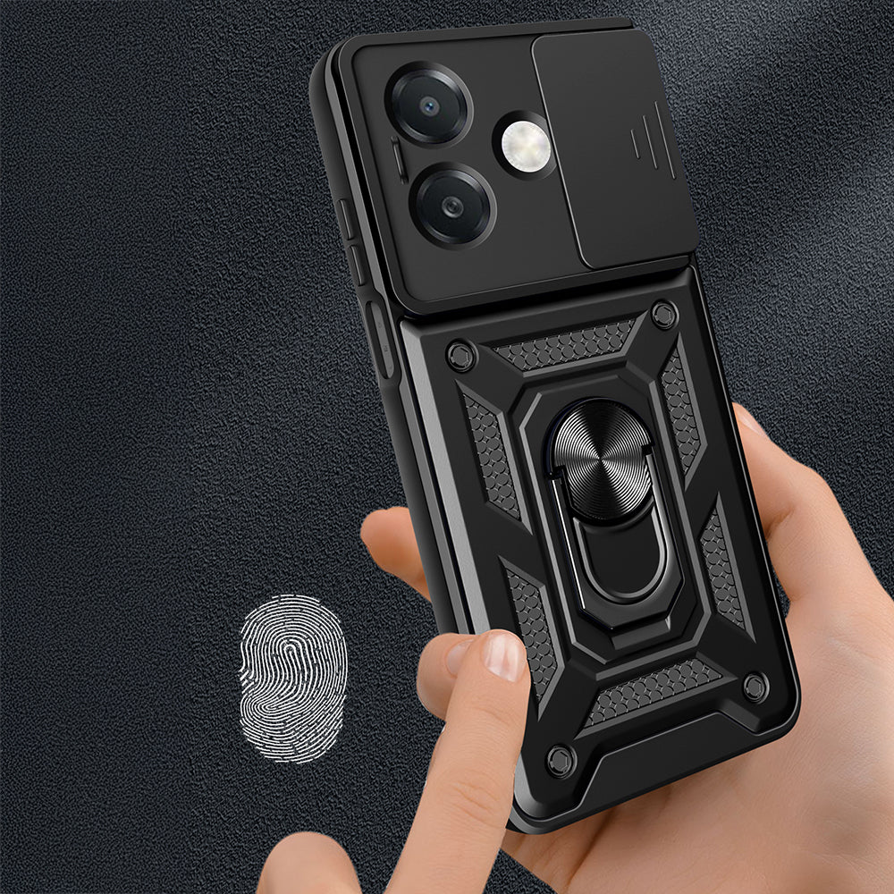 Oppo A3 Kılıf Magnetik Standlı Kamera Korumalı Zore Sürgülü Vega Kapak Siyah