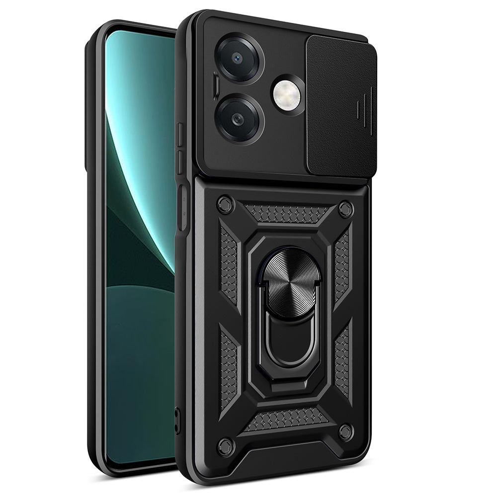 Oppo A3 Kılıf Magnetik Standlı Kamera Korumalı Zore Sürgülü Vega Kapak Siyah