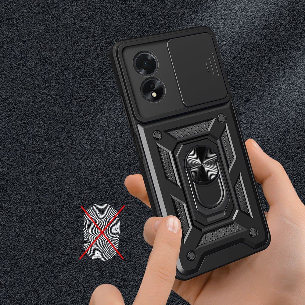 Oppo A38 Kılıf Magnetik Standlı Kamera Korumalı Zore Sürgülü Vega Kapak Mavi