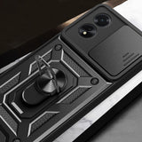 Oppo A38 Kılıf Magnetik Standlı Kamera Korumalı Zore Sürgülü Vega Kapak Siyah