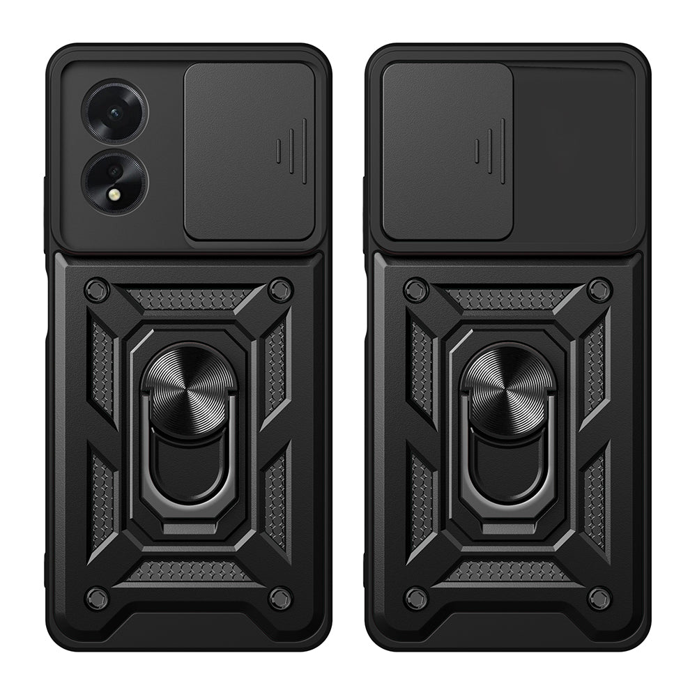 Oppo A38 Kılıf Magnetik Standlı Kamera Korumalı Zore Sürgülü Vega Kapak Siyah